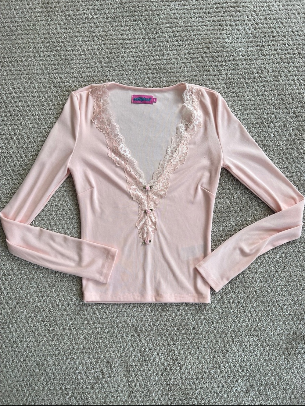 Edikted Pale Pink Lace-Trim Long Sleeve Top